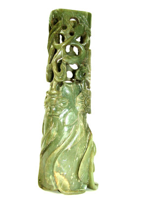 Appraisal: A Chinese carved mottled green jadeite vase in the form