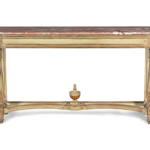 Appraisal: A Louis XVI Style Painted and Parcel Gilt Marble-Top Console