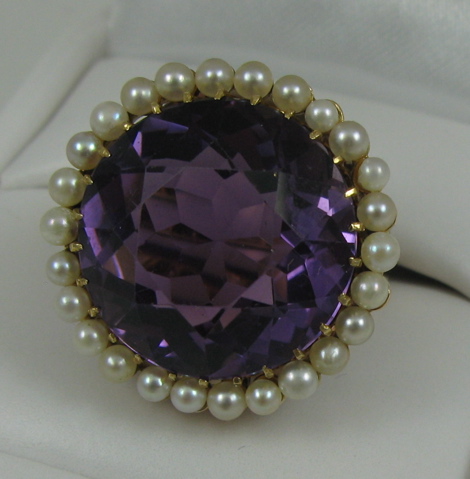 Appraisal: AMETHYST SEED PEARL AND FOURTEEN KARAT GOLD RING round white