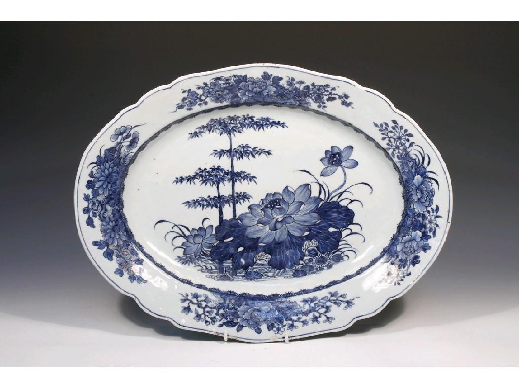 Appraisal: A CHINESE EXPORT BLUE AND WHITE DISH decorated with peonies