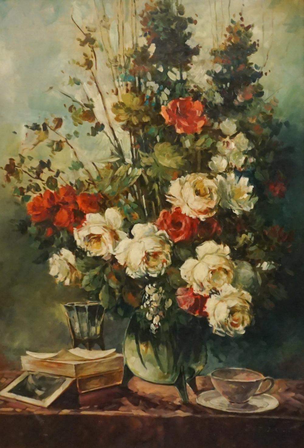 Appraisal: th Century School Still Life of Flowers Oil on Canvas