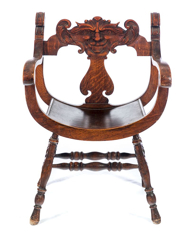 Appraisal: American Oak Man of the North Wind Chair Good condition