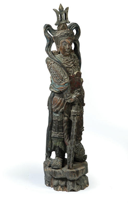 Appraisal: CARVED GUARDIAN FIGURE China late th-early th century hardwood Fierce