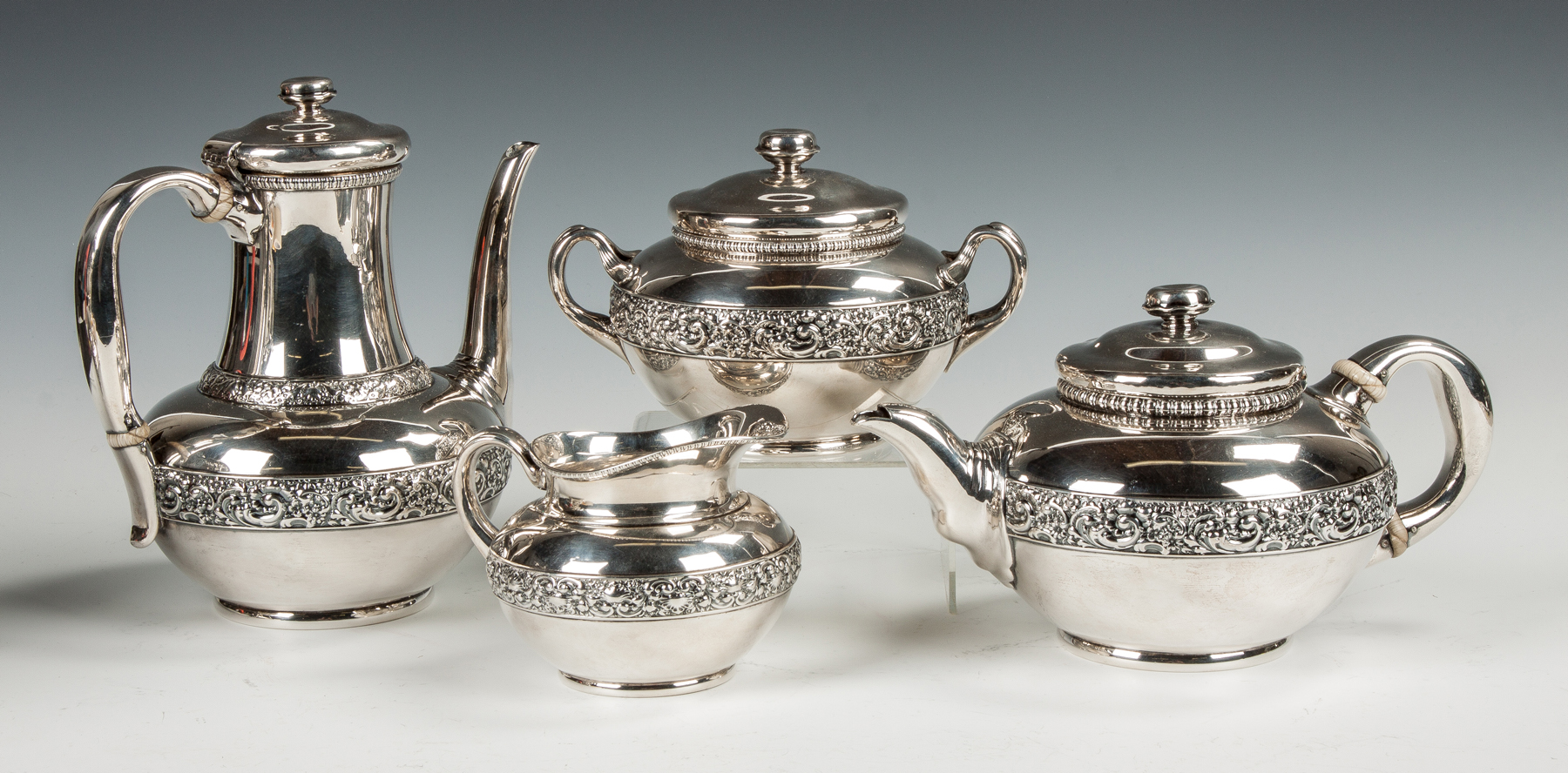 Appraisal: Tiffany and Co Sterling Silver Four-Piece Tea Set Floriate and