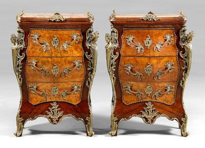 Appraisal: Pair Louis XV style commodes each with variegated pink marble