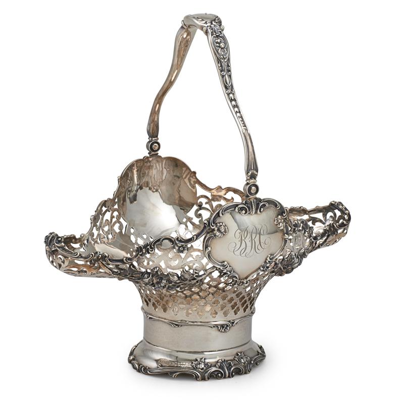 Appraisal: MONUMENTAL STERLING BASKET BY GORHAM Pierced oblong basket with rococo