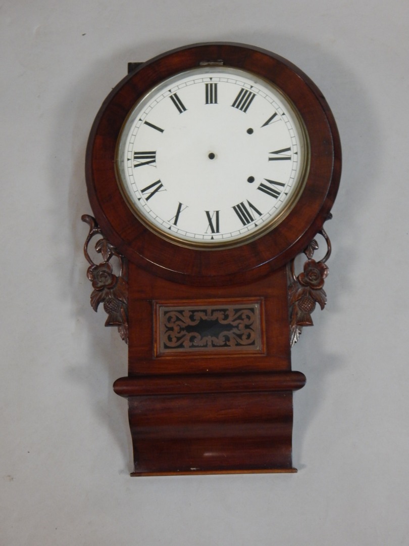 Appraisal: A thC mahogany drop dial wall clock with a painted