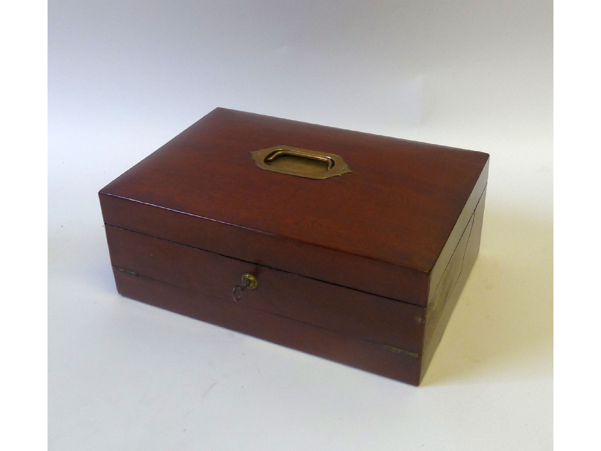 Appraisal: GOOD QUALITY EDWARDIAN MAHOGANY PORTABLE WRITING BOX WITH BRAMMAH LOCK