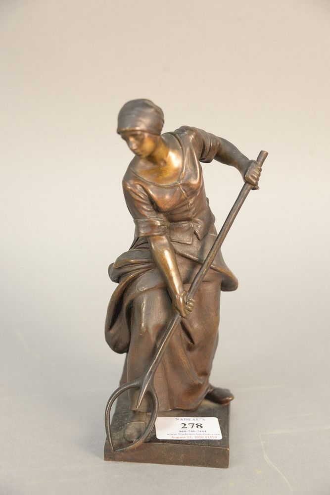 Appraisal: Antonin Larroux French - La Faneuse bronze woman holding a