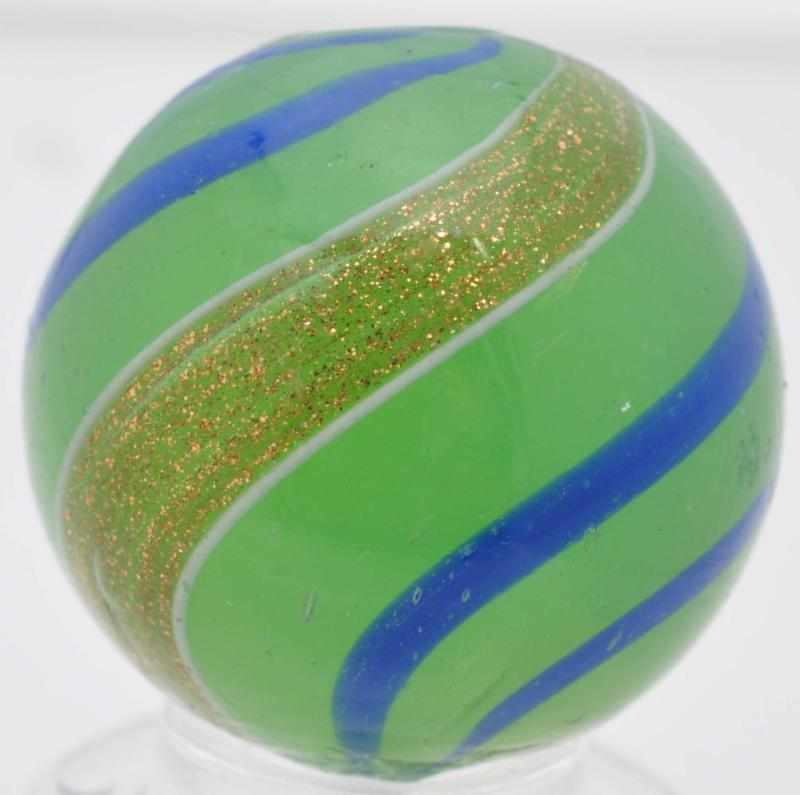 Appraisal: Semi-Opaque Green Banded Lutz Marble Description Semi-opaque green base Lutz