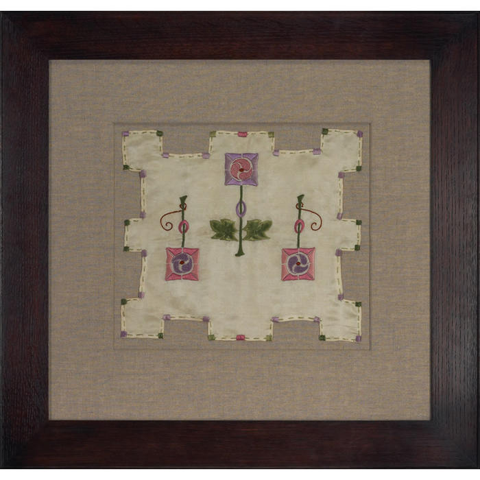 Appraisal: Glasgow School needlework silk with colorful embroidered stylized rose designs