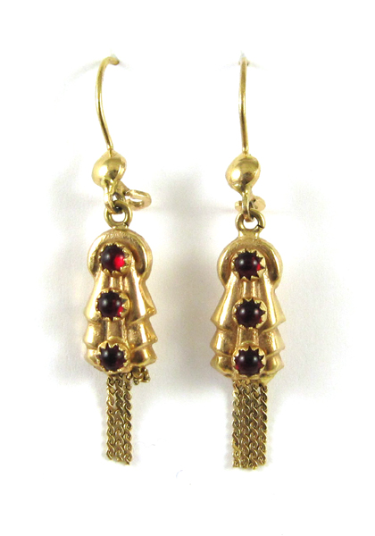 Appraisal: PAIR OF GARNET AND EIGHTEEN KARAT GOLD EARRINGS each with