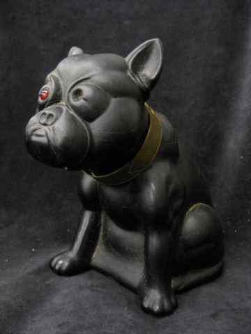 Appraisal: Tiffin Black Glass Bulldog Doorstop '' glass eyes brass collar