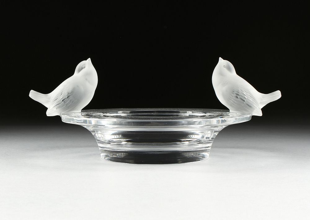 Appraisal: A LALIQUE FROSTED AND CLEAR TWO SPARROWS CRYSTAL BOWL MODEL