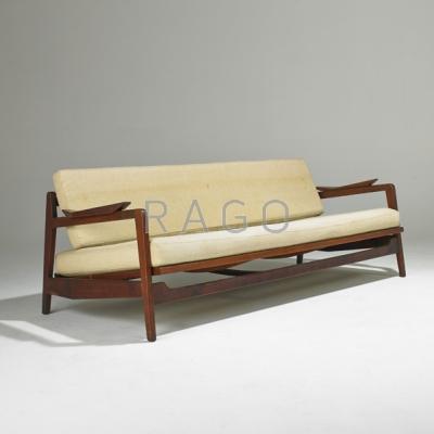 Appraisal: JENS RISOM Day bed USA s Walnut and upholstery Unmarked