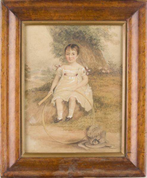 Appraisal: Portrait of Young Boy with Hoop and Stick English ca