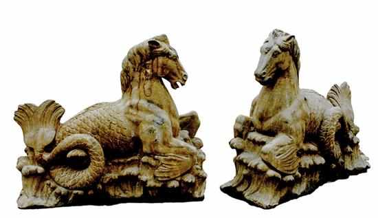 Appraisal: Pair Continental figural garden statues sea horses in cast stone