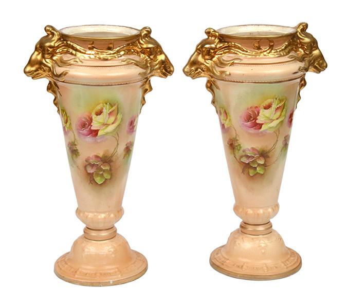 Appraisal: PAIR OF EDWARDIAN FLORAL DECORATED VASES