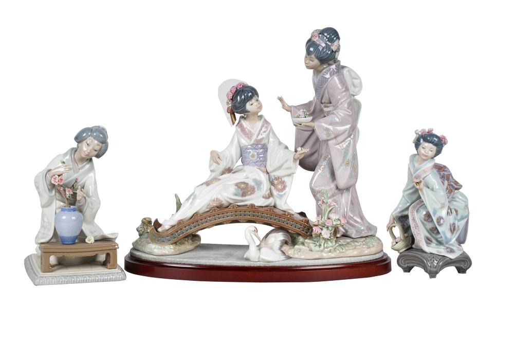 Appraisal: THREE LLADRO PORCELAIN FIGURINESeach marked to underside each depicting Japanese