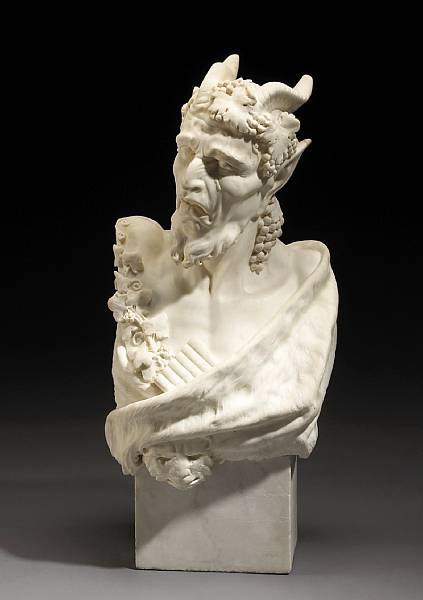 Appraisal: An Italian carved marble bust of a satyr first half