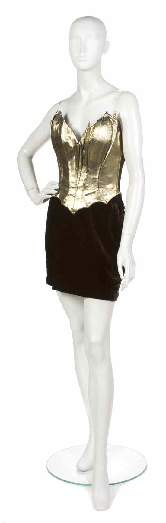 Appraisal: A Thierry Mugler Brown Velvet Flame Skirt Suit gold metallic