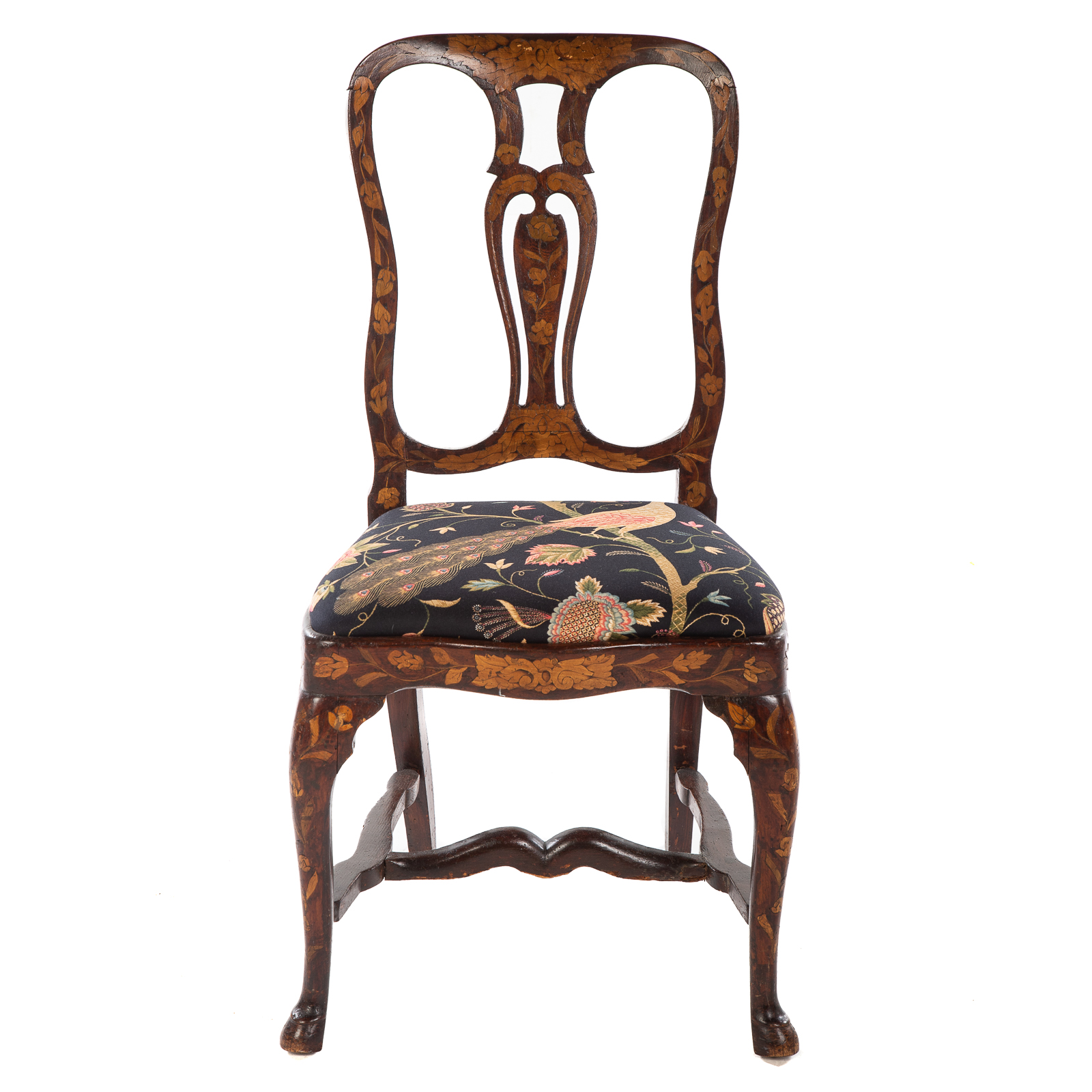 Appraisal: DUTCH MARQUETRY INLAID SIDE CHAIR Late th century with elaborate