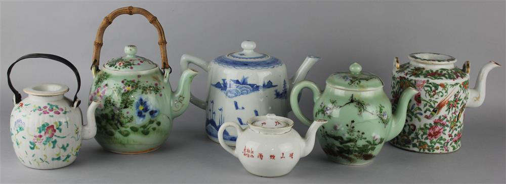 Appraisal: SIX CHINESE EXPORT TEAPOTS TH TH C including an underglaze