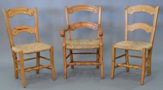 Appraisal: Set of eight French style rush seat chairs four arm