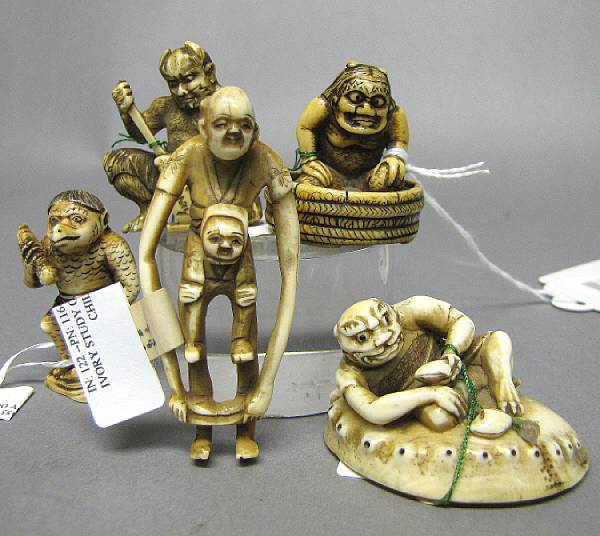 Appraisal: A group of four ivory netsuke th Century Including a