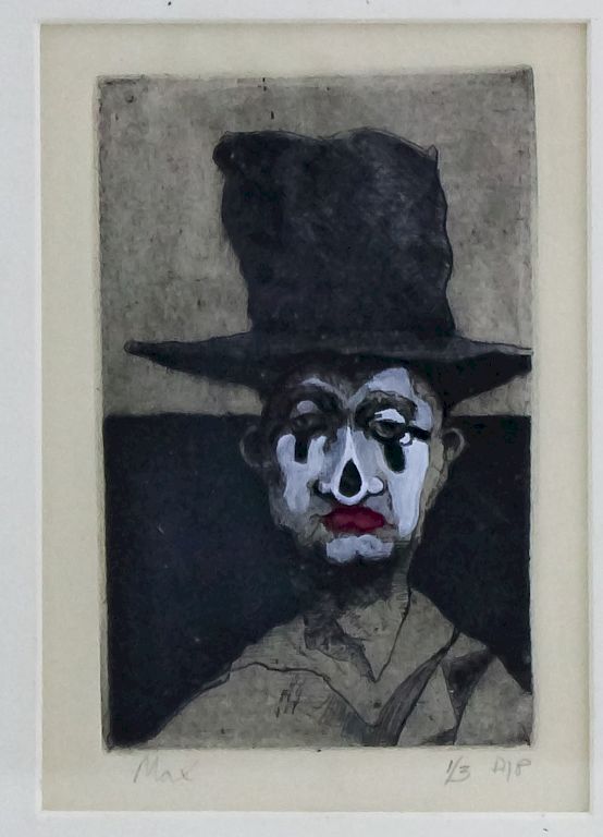 Appraisal: Signed Max Sad Mime w Hat Aquatint Etching A P