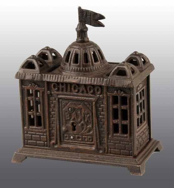 Appraisal: Cast Iron Chicago Still Bank Description Manufactured by John Harper