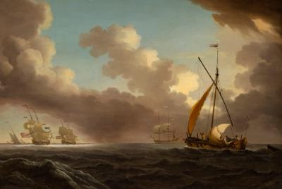 Appraisal: Peter Monamy British - Dutch Fisherman Reefing the Sails a