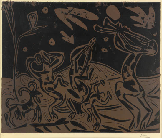 Appraisal: PABLO PICASSO Les Danseurs au Hibou Color linoleum cut on