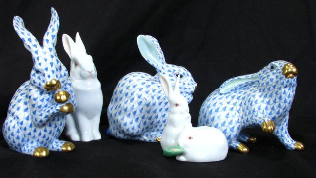 Appraisal: Group of Five Herend Porcelain Rabbit Figures three blue and