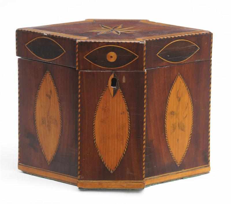 Appraisal: TWO GEORGE III INLAID MAHOGANY TEA CADDIES The one of