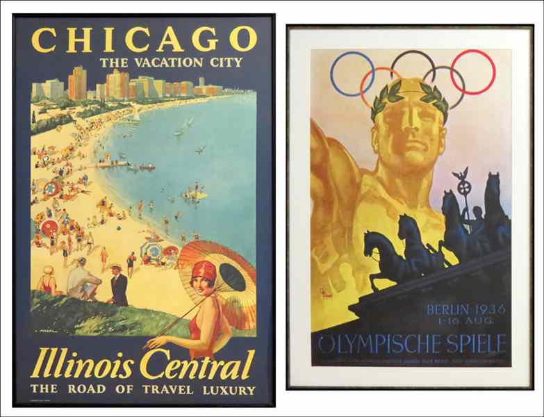 Appraisal: TWO FRAMED REPRODUCTION POSTERS CHICAGO TOURISM BERLIN OLYMPICS Berlin Olympische