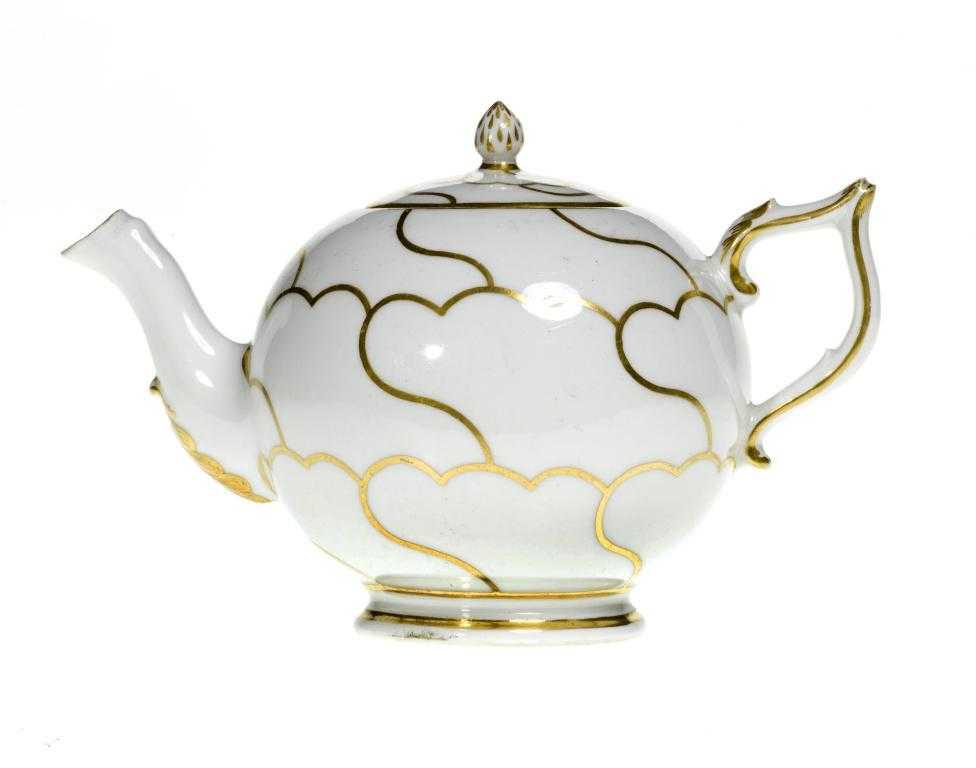 Appraisal: A DERBY TEAPOT AND COVER spherical with wishbone handle an