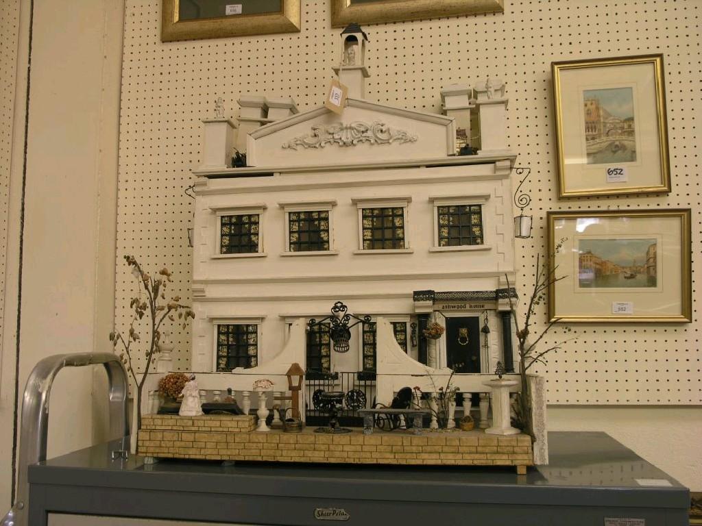 Appraisal: A painted wood doll's house removable frontage with door and