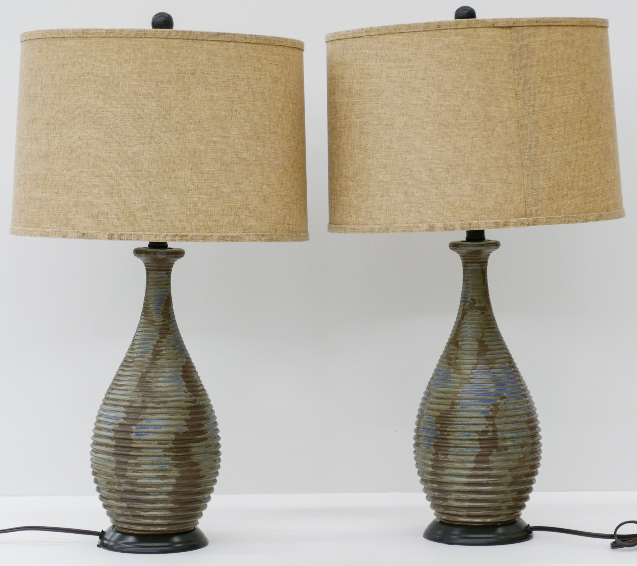 Appraisal: Pair Contemporary Blue Pottery Table Lamps ''