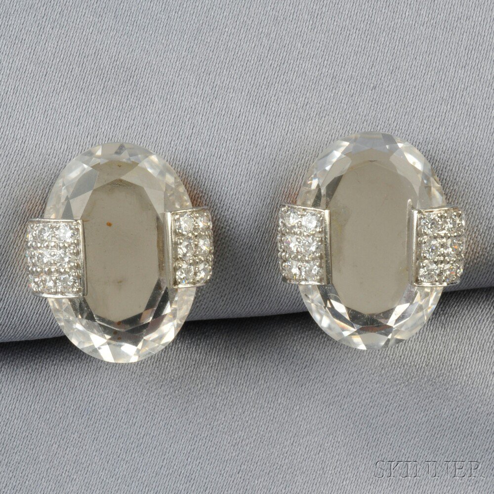 Appraisal: kt Gold Rock Crystal and Diamond Earclips David Webb each