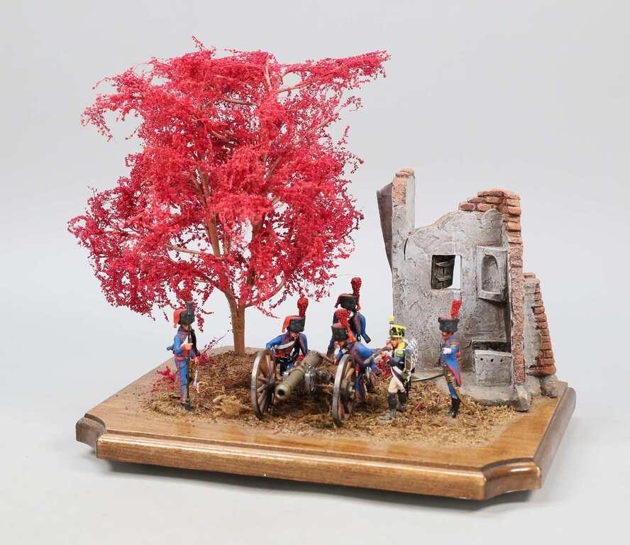 Appraisal: hand painted metal French artillery toy soldier figures in diorama