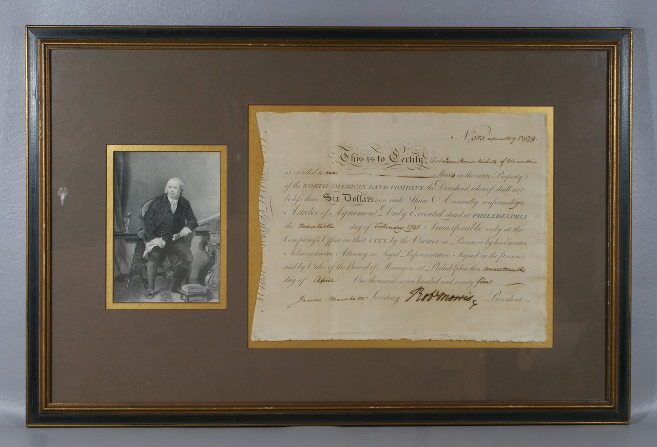 Appraisal: Morris Robert Signer from Pennsylvania Signed document April th certificate