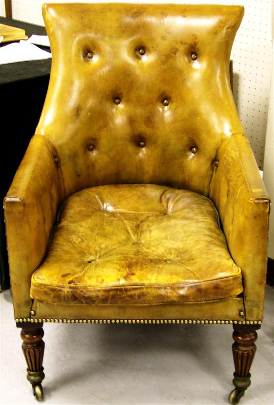 Appraisal: th C English leather arm chair c tufted back seat