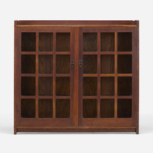 Appraisal: Gustav Stickley DOUBLE-DOOR BOOKCASE MODEL USA - oak glass hammered