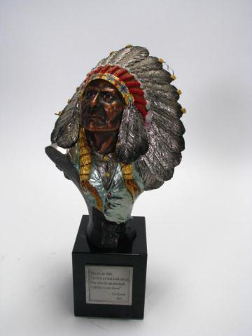 Appraisal: Chilmark Bronzed and Polychrome Pewter Sculpture by Joe Slockbower ''Chief