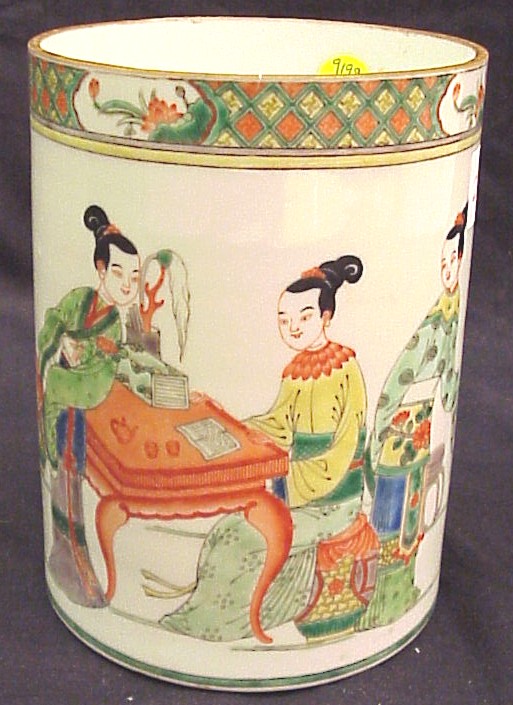 Appraisal: Chinese famille verte porcelain brush pot Kangxi style but th