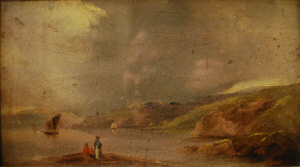 Appraisal: Continental school - Figures overlooking a lake oil on panel