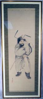 Appraisal: VINTAGE CHINESE PAINTING c Rice Paper Scroll Gilt Frame Chinese