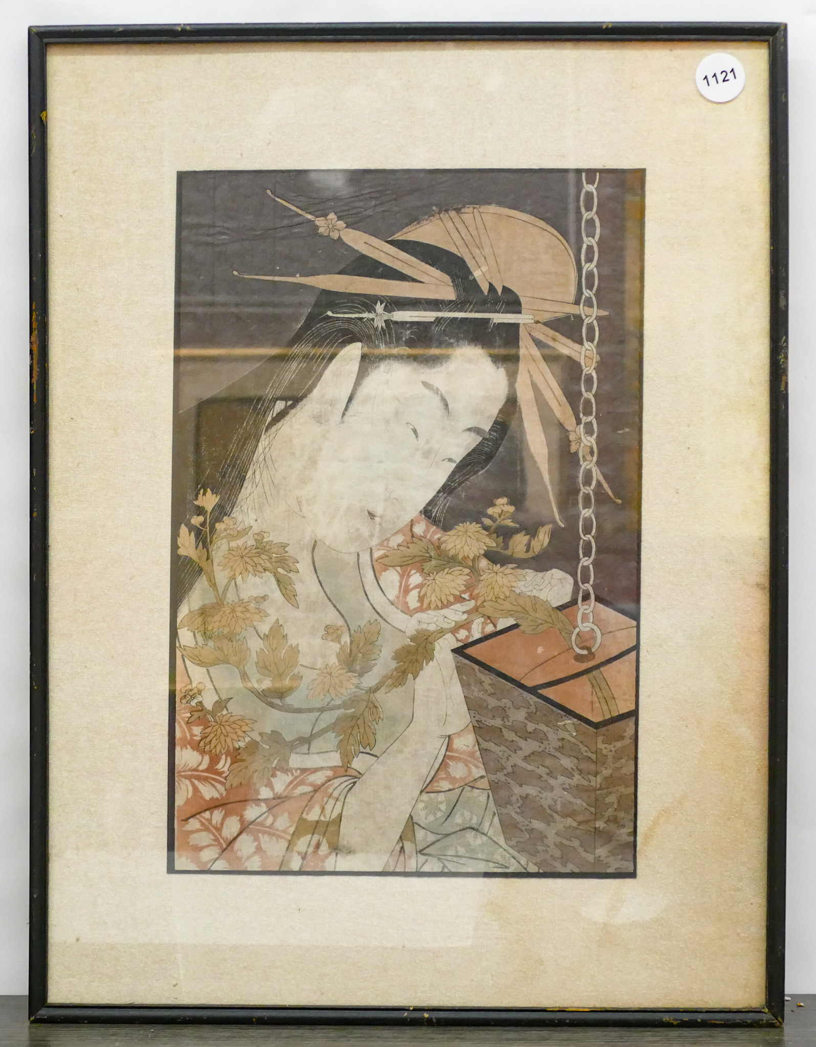 Appraisal: Old Japanese Geisha Woodblock Framed ''x ''