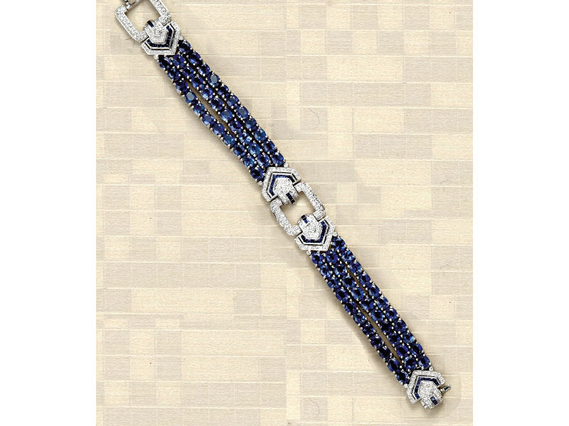 Appraisal: SAPPHIRE AND DIAMOND BRACELET k white gold bracelet with triple